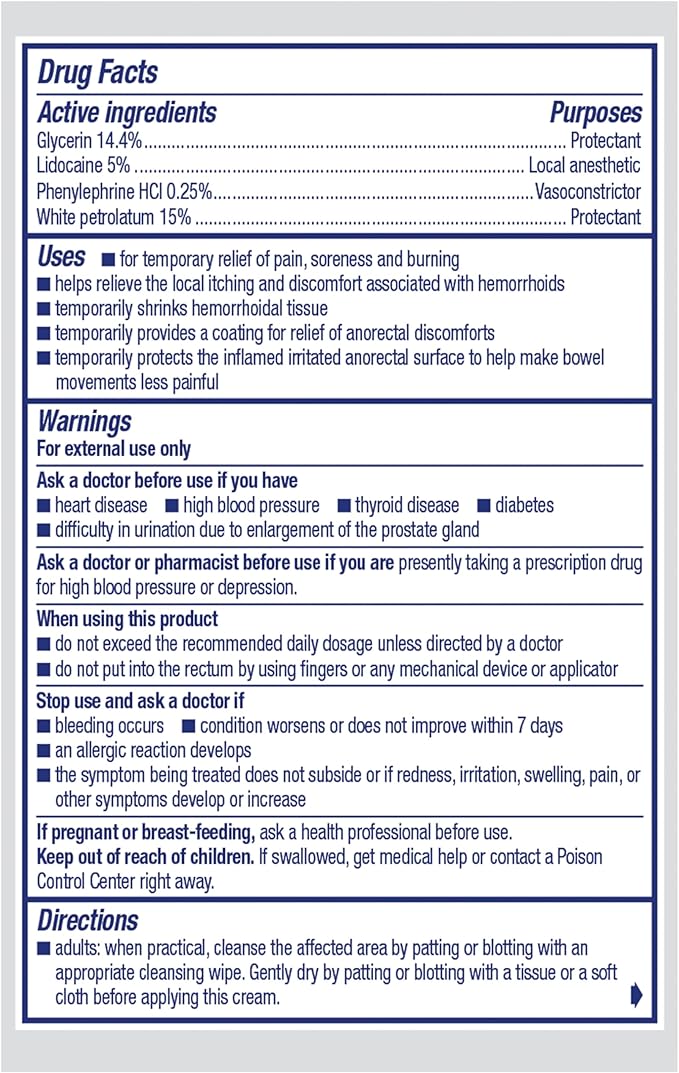Preparation H Rapid Relief Hemorrhoid Cream with Lidocaine, Numbing Relief for Swelling, Pain, Burning and Itching - 0.75 Oz Tube