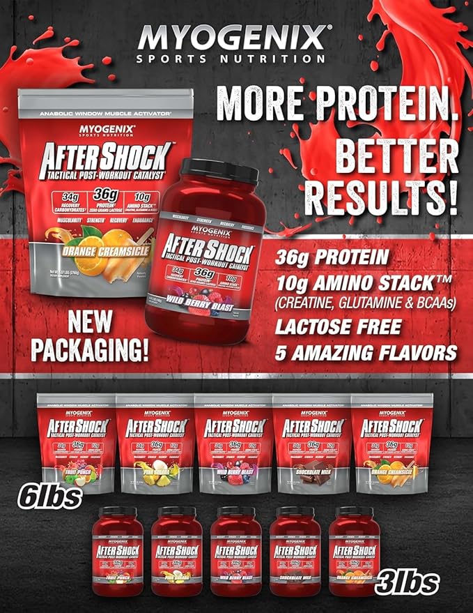 Myogenix Aftershock Post Workout — Muscle Growth Whey Protein Powder — Speeds Up Muscle Growth and Recovery — Supports Joint Health and Replenishes Glycogen — Orange Creamsicle, 3 lbs