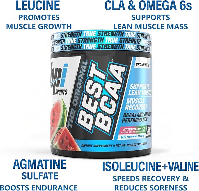 BPI Sports Best BCAA Powder - Muscle Recovery Support - Branched Chain Amino Acids | Building Blocks of Protein and Muscle - Post Workout Recovery – Hydration - Watermelon Ice, 30 Servings