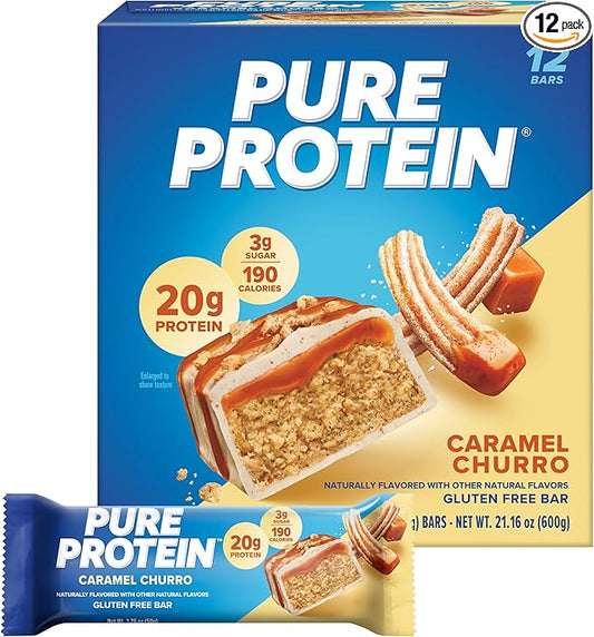 Pure Protein Caramel Churro Bars - 12 Count Box | 20g High Protein, Gluten-Free, On-the-Go Snack | Ideal Pre & Post-Workout Fuel | Low Sugar, Great Taste!