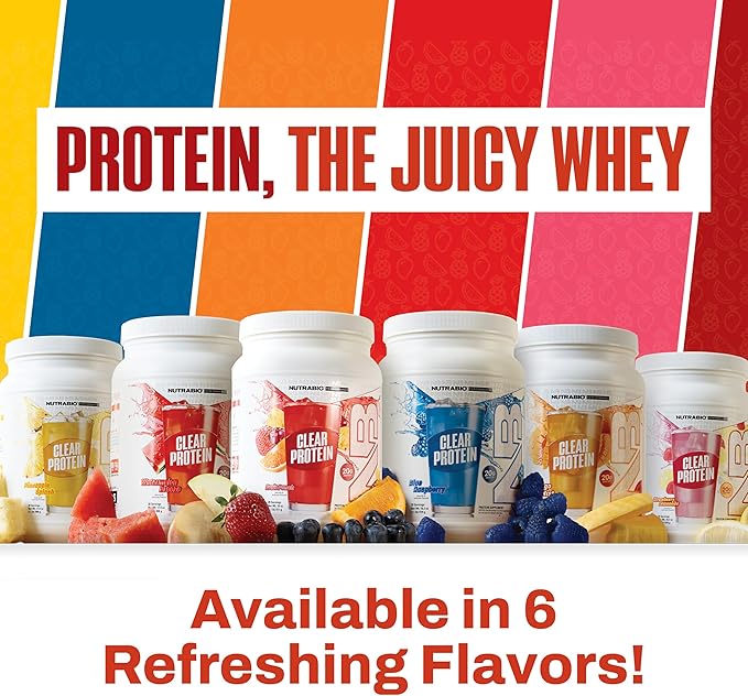 NutraBio Clear Protein Powder, Fruit Punch - 20 Servings, 20g Clear Whey Protein Isolate, 0 Sugar, 0g Lactose, Refreshing Fruit Flavors, GLP1 Support - Bone Health - Muscle Post Workout Recovery