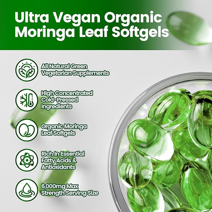 Moringa Capsules | Pure Moringa Leaf Extracts, Energy, Skin & Gut Health Superfood, Rich in Antioxidants, Essential Vitamins & Amino Acids, Natural Green Superfood Supplement