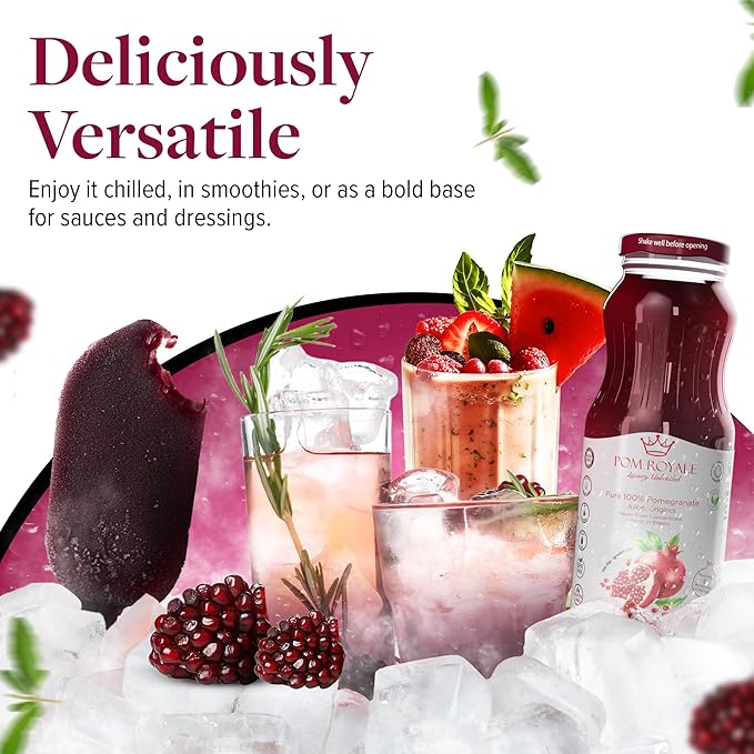 Pure Pomegranate Juice No Pulp, 8.4 Ounce Glass Bottle (Pack of 15), Cold Pressed Juice, Not from Concentrate, Non-GMO, No Sugar Added, Gluten Free, Kosher Certified, Preservative Free
