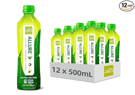 ALO Aloe Vera Juice Drink | ALLURE - Mangosteen + Mango | 16.9 fl oz, Pack of 12 |Plant-Based Drink with Real Aloe Pulp