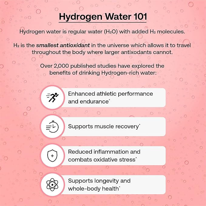 Hydrogen Water + Electrolytes Drink Mix | H2 Hydration Packets with Molecular Hydrogen, Sodium, Potassium, Magnesium, Calcium, and Minerals | No Sugar | Raspberry 25 Ct