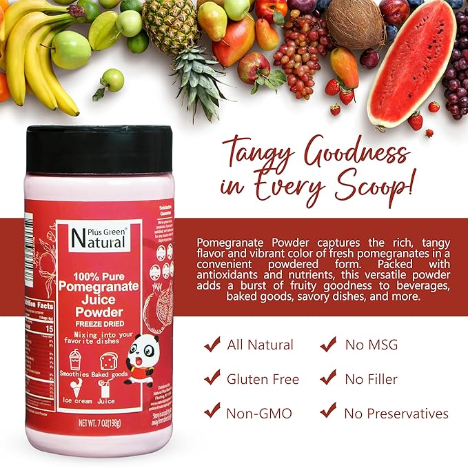NPG Freeze-Dried Pomegranate Juice Powder 7 Oz, Seedless Fine Powder 100% Natural for Smoothies, Beverages, Baking, and Cooking, Vegan-Friendly, Light Pink Color