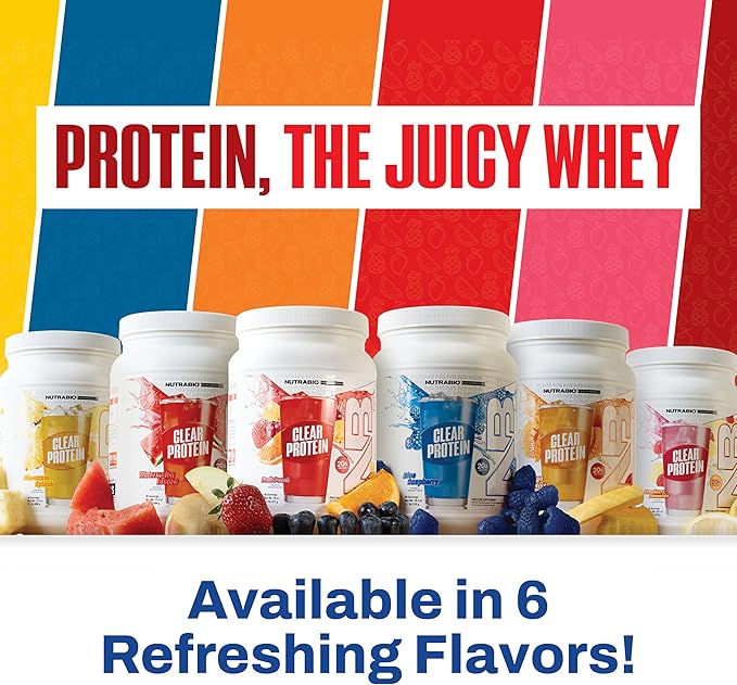 NutraBio Clear Protein Powder, Blue Raspberry - 20 Servings, 20g Clear Whey Protein Isolate, 0 Sugar, 0g Lactose, Refreshing Fruit Flavors, GLP1 Support - Bone Health - Muscle Post Workout Recovery