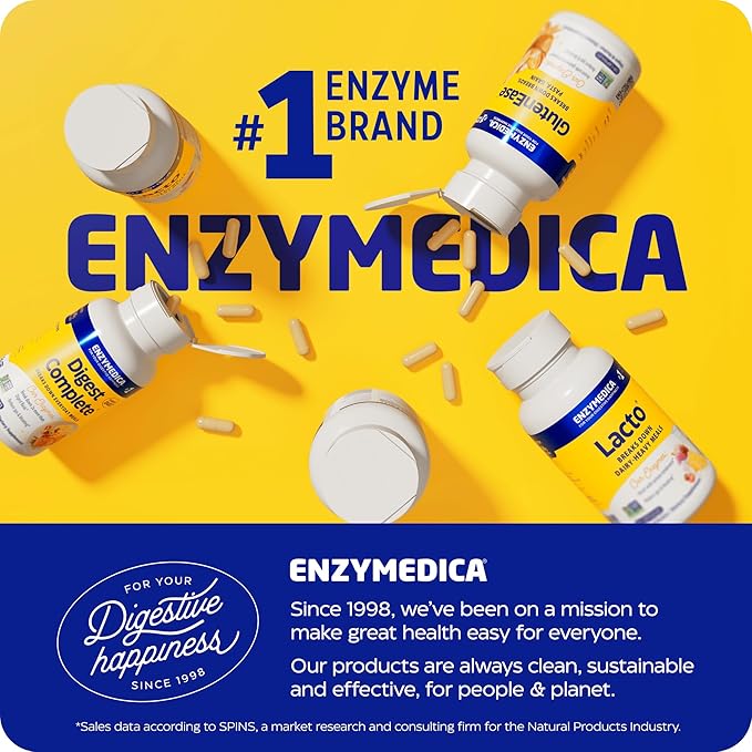 Enzymedica, GlutenEase Extra Strength, Maximum Potency Digestive Enzymes, Supports Gluten & Casein Intolerance, 60 Count