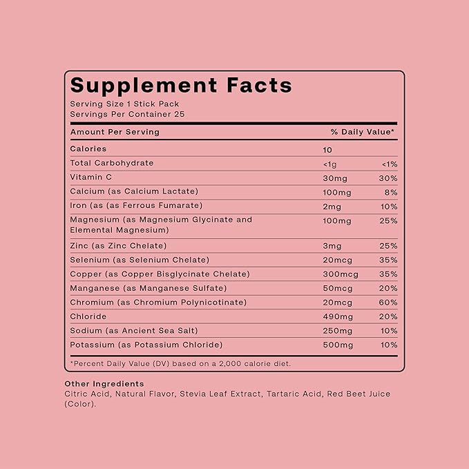 Hydrogen Water + Electrolytes Drink Mix | H2 Hydration Packets with Molecular Hydrogen, Sodium, Potassium, Magnesium, Calcium, and Minerals | No Sugar | Raspberry 25 Ct