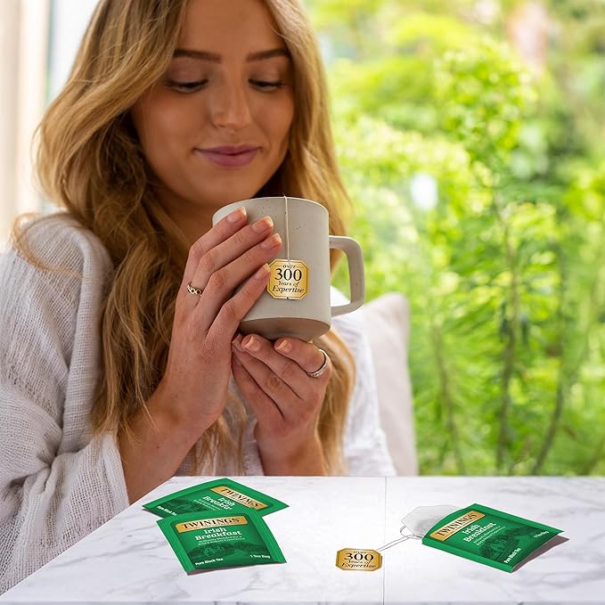 Twinings Irish Breakfast Black Tea Individually Wrapped Bags, 100 Count (Pack of 1), Flavourful, Bold, and Robust, Caffeinated, Enjoy Hot or Iced, 100 Teabags