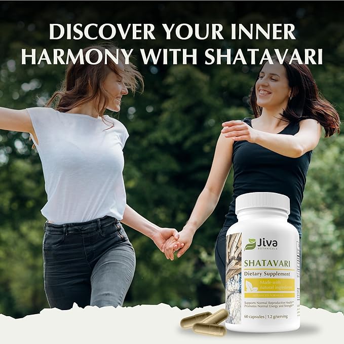 Jiva Botanicals Shatavari Supplement 1200mg - Shatavari Root Powder for Normal Hormonal Balance and Normal Energy Levels - Made in The USA - Non GMO, Vegan - 60 Capsules