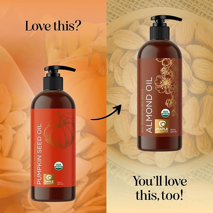 Pumpkin Seed Oil Organic Certified - 100% Pure Organic Pumpkin Seed Oil for Hair and Anti Aging Face Oil - USDA Organic Hair Oil for Dry Hair and Volume - Virgin Cold Pressed & Unrefined (16oz)