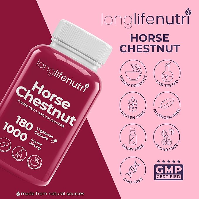 Horse Chestnut Extract 500mg - 180 Vegetarian Capsules, Organic Supplement for Daily Wellness & Circulation, 3-Month Supply, GMP Certified, Made in USA