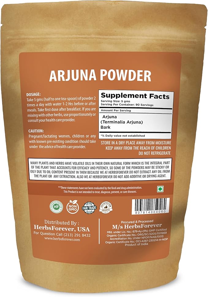 Arjuna Powder Terminalia Arjuna Non GMO, Vegan 454 GMS