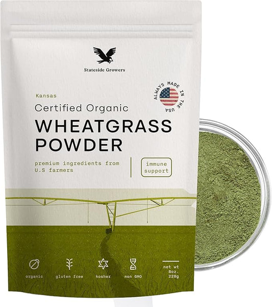 Organic Wheatgrass Powder - 100% Whole-Leaf Powder for Energy, Detox & Immunity Support - Rich in Immune Vitamins, Fibers, and Minerals - Vegan-Friendly, Raw & Gluten-Free (8 Ounce)