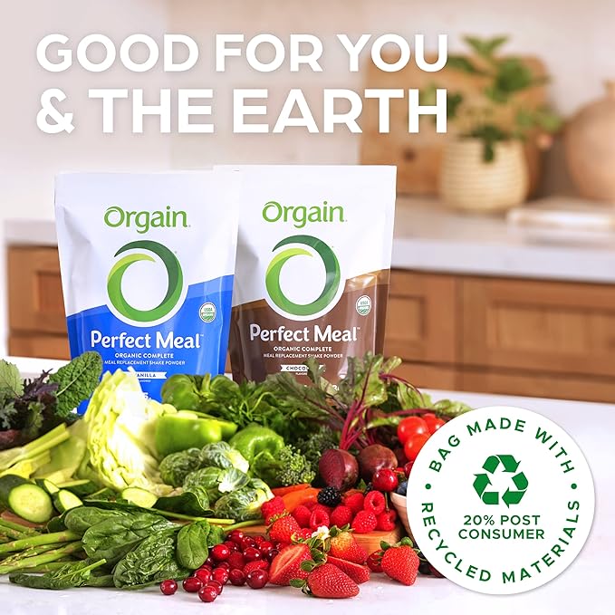 Orgain Perfect Meal, Organic, Vegan Meal Replacement Protein Powder, Chocolate - 25g Plant Based Protein, 80+ Superfoods, 1B Probiotics & 10g Fiber, Adaptogens & Ashwagandha - 2.16lb