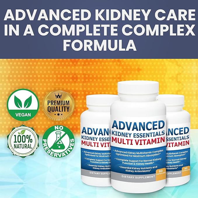 Advanced Kidney Essentials Multivitamin. Kidney Support Supplement for Complete Kidney Health. Kidney Health Supplement with Renal Vitamins 30 Caps