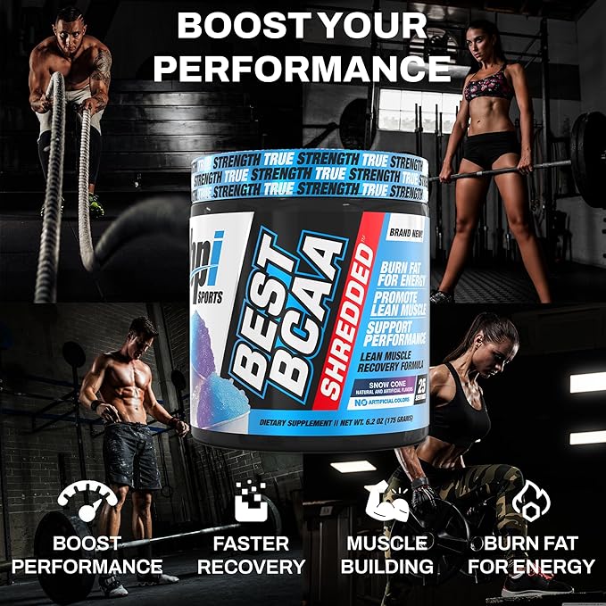 BPI Sports Best BCAA Shredded - Caffeine Free Thermogenic Recovery Drink, Lean Muscle Building BCAA Powder For Women and Men, Preworkout BCAAs Amino Acids Drink- Snow Cone - 25 Servings