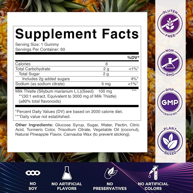 Vitamatic 2 Pack Milk Thistle Gummies- 10000 mg Equivalent Per Serving (from 50:1 Extract 200 mg)- Liver Detox & Anti Oxidant Health - Min. 80% Silymarin Flavonoids - 60 Pectin Based Gummies