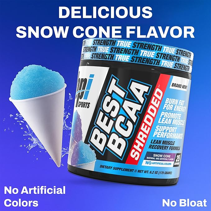 BPI Sports Best BCAA Shredded - Caffeine Free Thermogenic Recovery Drink, Lean Muscle Building BCAA Powder For Women and Men, Preworkout BCAAs Amino Acids Drink- Snow Cone - 25 Servings