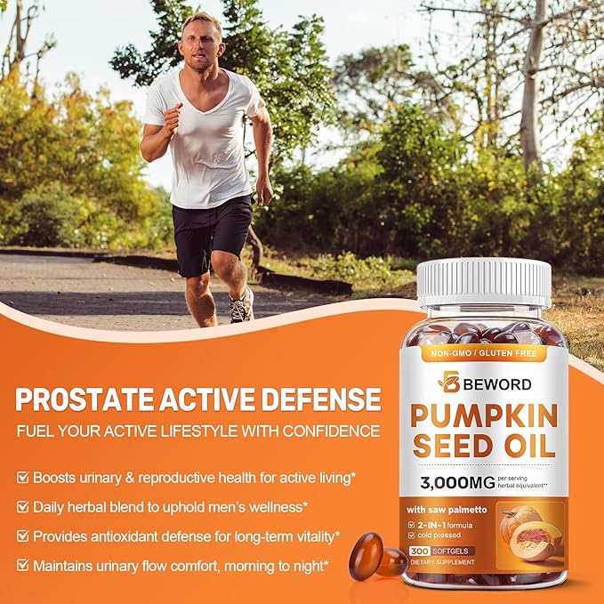Pumpkin Seed Oil with Saw Palmetto Softgels, 3000mg Per Serving, 300/600 Softgels | Cold-Pressed with Essential Fatty Acids & Phytosterols | Supports Hair, Urinary, Bladder & Prostate Health | Non-GMO