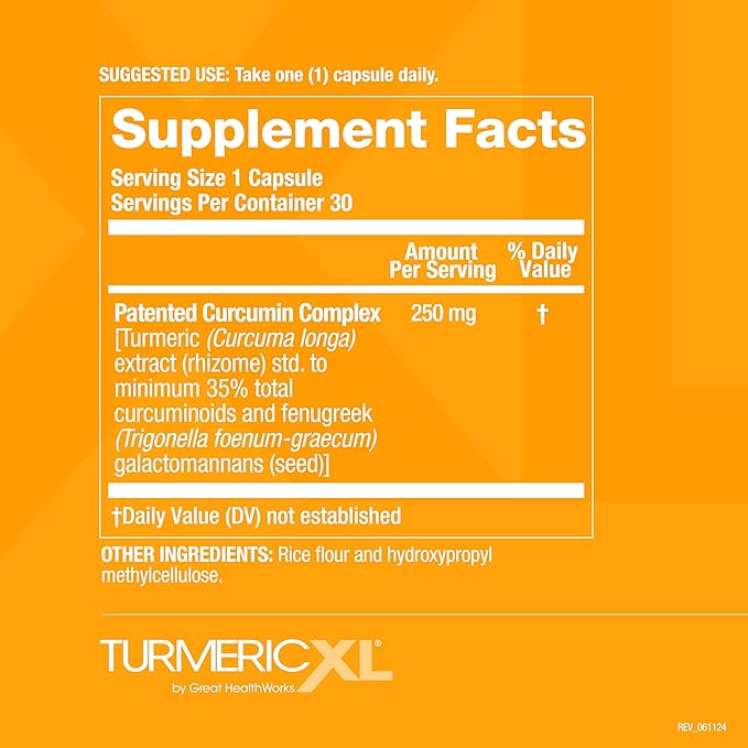 OmegaXL TurmericXL Natural Joint Support Supplement 250mg Turmeric Extract Delivers 45x More Curcumin - High Absorption, Gluten-Free – 30 Veggie Capsules