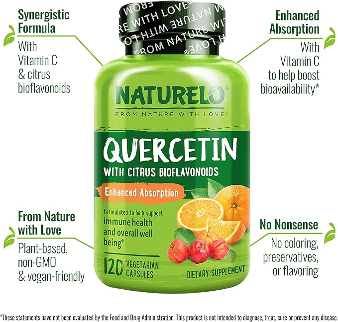 NATURELO Quercetin Citrus Bioflavonoid Complex with Enhanced Absorption - 120 Vegetarian Capsules