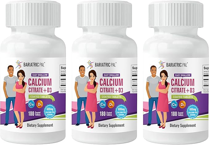BariatricPal Easy Swallow Calcium Citrate (600mg) and D3 Coated Tablets (90-Day Supply)