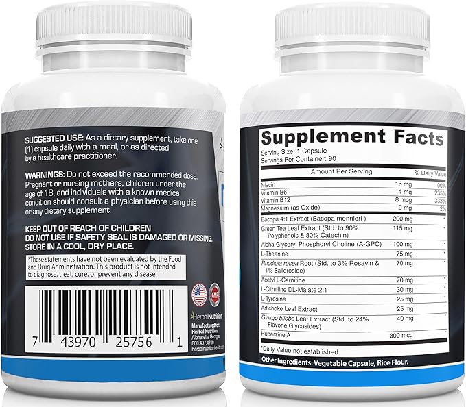 NeuroShield, Brain Supplement a Nootropic Brain Booster and Memory Supplement, Contains Huperzine A, Ginko Biloba, Bacopa Plus Antioxidants for Brain Health, Multi-Ingredients, 2 Bottles, 180 Capsules