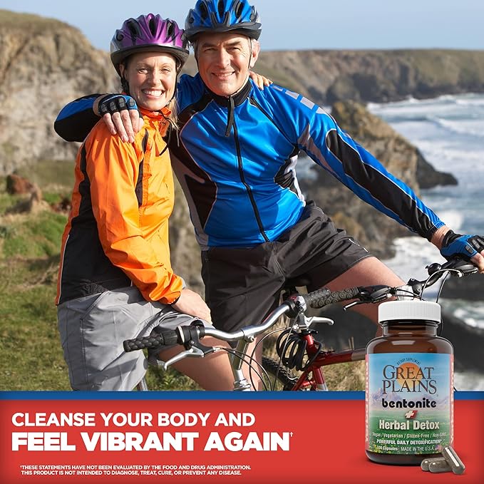 Yerba Prima Great Plains Bentonite Clay Caps Plus Herbal Detox (Pack of 2) - Food Grade - Liver & Colon Cleanse Supplement Capsules