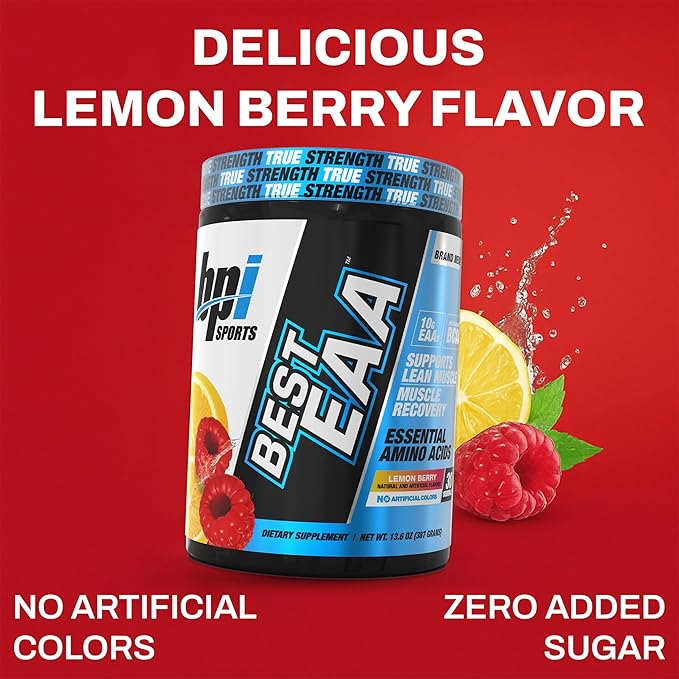 BPI Sports Essential Amino Acids EAA Powder - Pre, Intra & Post Workout Drink - BCAA Powder for Men & Women, EAA + BCAA + Hydration, Advanced Formula with 10g of EAA. (Lemon Berry)