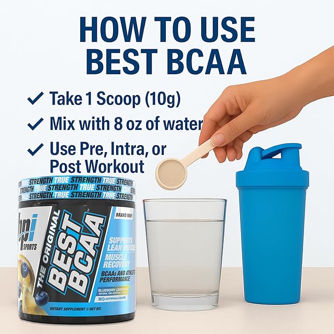 BPI Sports Best BCAA Powder - Muscle Recovery Support - Branched Chain Amino Acids | Building Blocks of Protein and Muscle - Post Workout Recovery – Hydration - Blueberry Lemonade, 30 Servings
