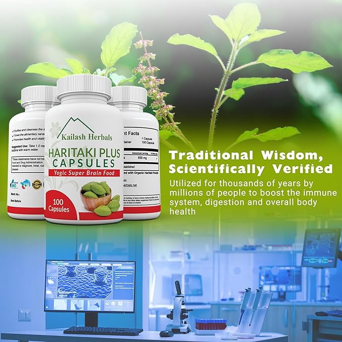 Organic Haritaki Capsules - Improves Digestion - Detoxification & Rejuvenation – Maintains Regularity - Brain Function- 100 Capsules Terminalia chebula | Vegan, Non-GMO