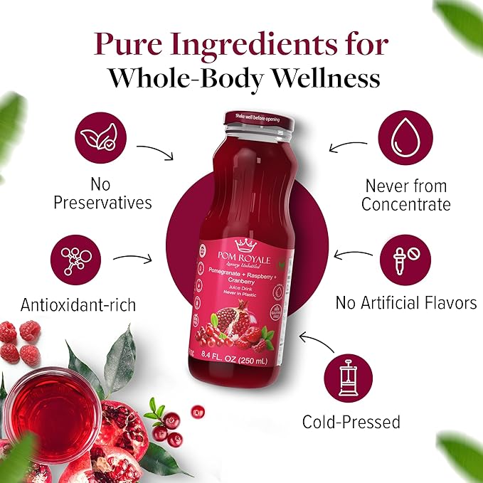 Pomegranate Raspberry Cranberry, 8.4 Ounce Glass Bottle (Pack of 15), Cold Pressed Juice, Non-GMO, Gluten Free, Kosher Certified, Preservative Free