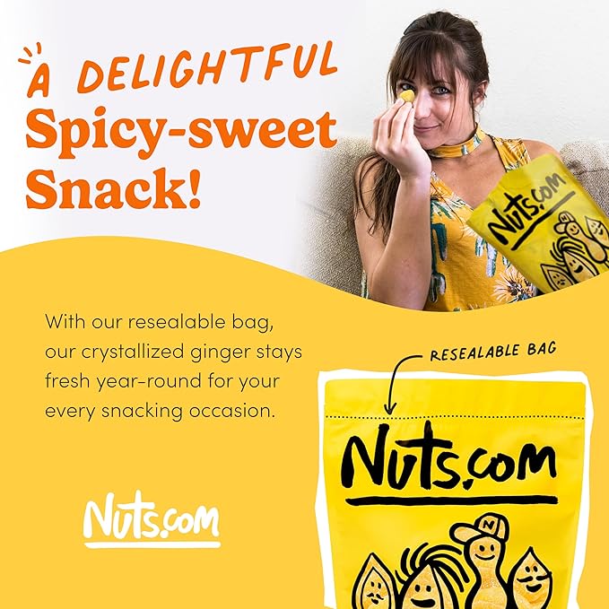 Nuts.com Crystallized Ginger Pieces - Premium Crystallized Ginger Slices - Spicy & Sweet Candied Ginger Pieces - Dried Ginger Chunks, Root - Digestive Snack Crystalized Ginger Pieces (2 lbs)