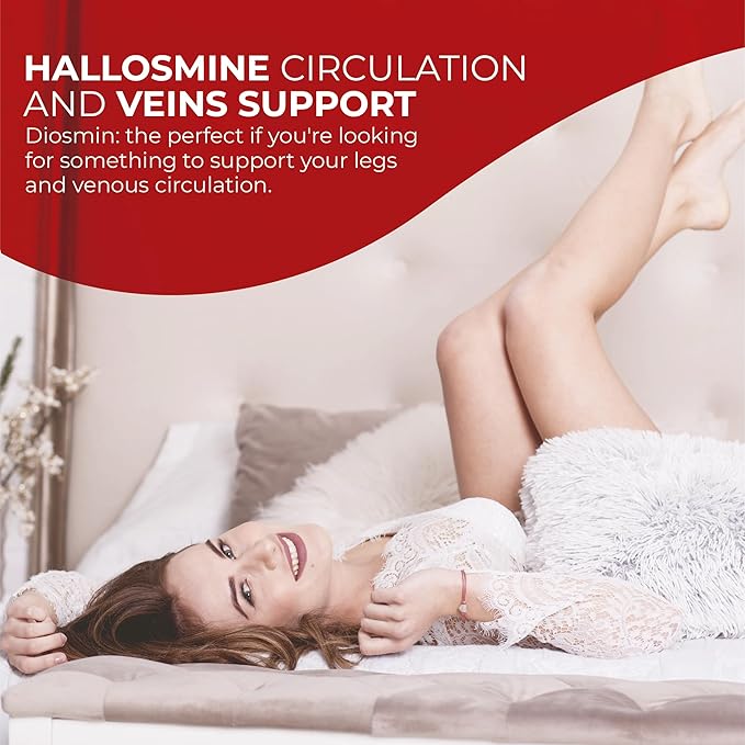 Hallosmine Plus Diosmin 500mg + Free Cream for Veins - Support for Circulation and Veins - Leg Circulation, Heavy Legs, Tired Legs, Visible Veins, Varicose Veins - 60 Capsules + 01 Cream 4 oz