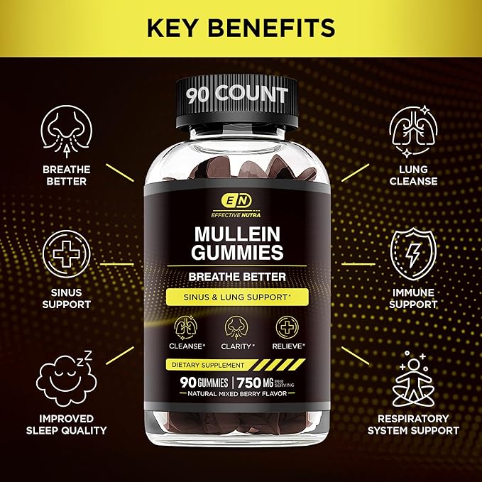 9in1 Mullein Gummies | Lung and Sinus Support for Cleanse, Clarity, and Relief | Vegan, Gluten-Free, Non-GMO Supplement | Natural Berry Flavor, 45-Day Supply, Made in USA (90ct)