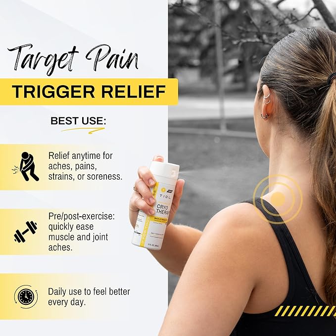 TIDL Cryotherapy Pain Relief Spray, 3 Oz (Pack of 2) Max Strength for Fast-Acting Muscle, Joint & Neck Pain Relief, Plant-Based Menthol & Camphor Pain Reliever, Quick Drying Formula