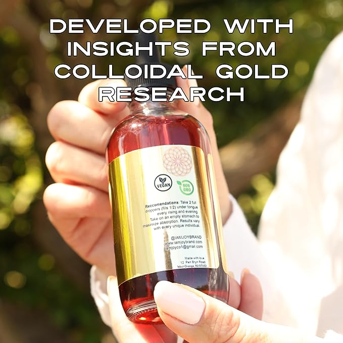 I Am Joy: Liquid Colloidal Gold 24k 99.99% Pure 100ppm Ruby Red Water Based All Natural Electrolysis Large 8oz Glass Bottle