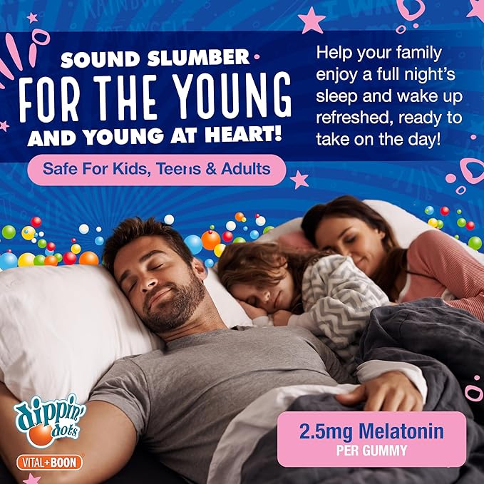 Dippin' Dots - Melatonin Sleep Support Gummies (120 Count) Strawberry Sunset Creme Flavor Chews | 2.5mg Per Gummy Sleep Supplement for Children and Adults | Supplement for faster Faster & Longer Sleep