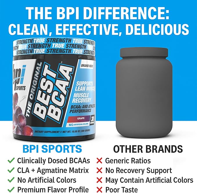 BPI Sports Best BCAA Powder - Muscle Recovery Support - Branched Chain Amino Acids | Building Blocks of Protein and Muscle - Post Workout Recovery – Hydration - Grape, 30 Servings