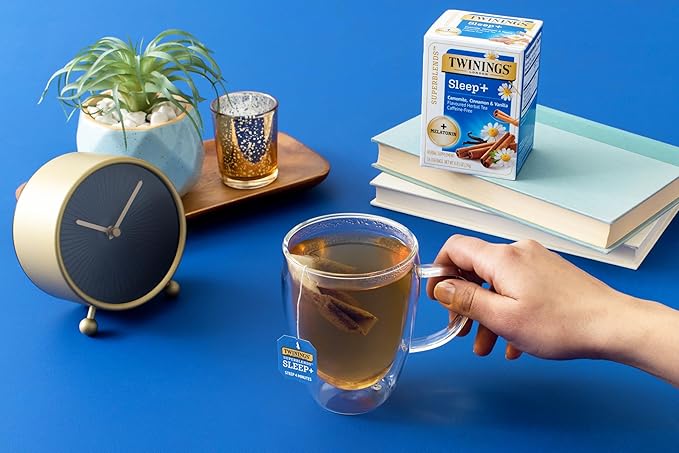 Twinings Superblends Sleep+ Herbal Tea with 1mg Melatonin, Camomile, Cinnamon & Vanilla, Naturally Caffeine-Free, 16 Tea Bags (Pack of 6), 96 Teabags