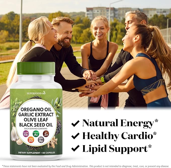 Oregano Oil, Garlic Extract, Olive Leaf, Black Seed Oil, Astragalus-Immune Support & Digestive Health Supplement for Women and Men- 120 Count