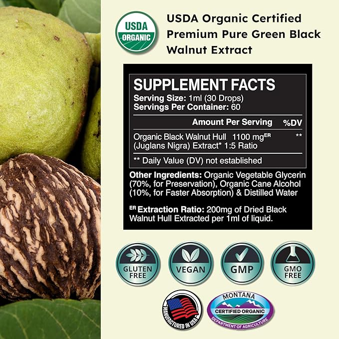 Zenmen Organic Black Walnut Wormwood Tincture – Rapid Gut Cleanse & Digestive Health, Vegan, Manufactured in The USA