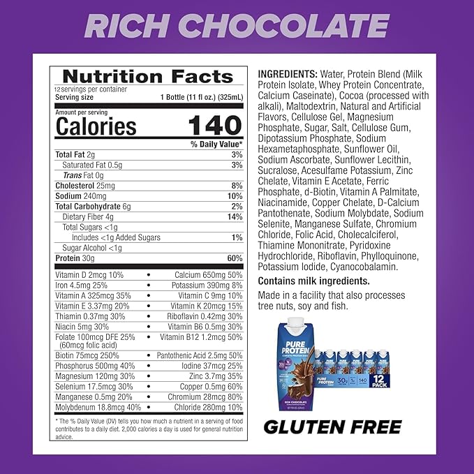 Pure Protein Protein Shake, 30g Complete Protein, Ready to Drink and Keto-Friendly, Vitamins A, C, D, and E plus Zinc to Support Immune Health, 11oz Bottles, 12 Pack, Variety Pack
