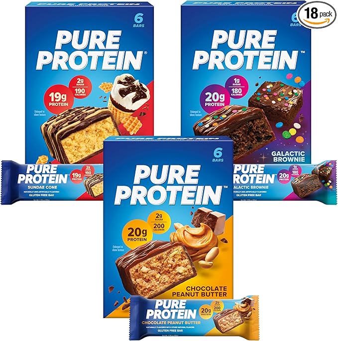 Pure Protein 18 Count Variety Pack - Galactic Brownie, Sundae Cone, Chocolate Peanut Butter