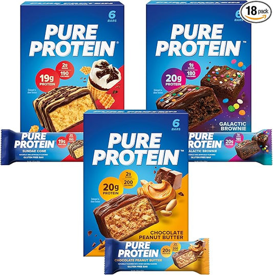 Pure Protein 18 Count Variety Pack - Galactic Brownie, Sundae Cone, Chocolate Peanut Butter