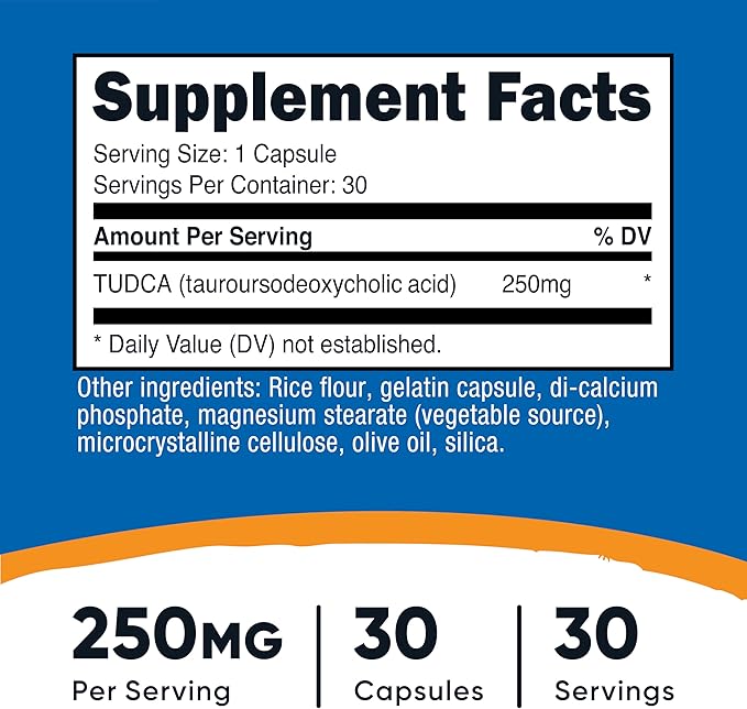 Nutricost Tudca 250mg, 30 Capsules (Tauroursodeoxycholic Acid) - Gluten Free, Non-GMO