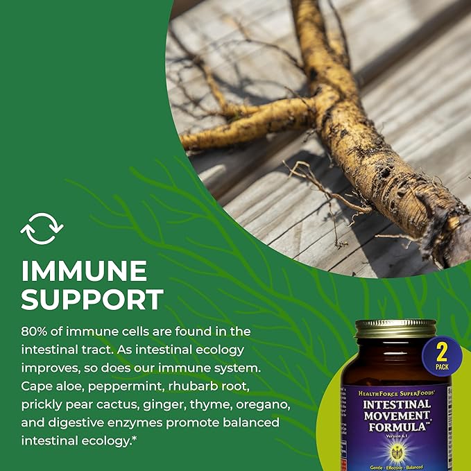 HEALTHFORCE SUPERFOODS Intestinal Movement Formula - Natural Laxative Supports Bowel Regularity - All-Natural Digestion Supplement to Support Constipation - Gluten-Free & Vegan - 120 Caps (Pack of 2)