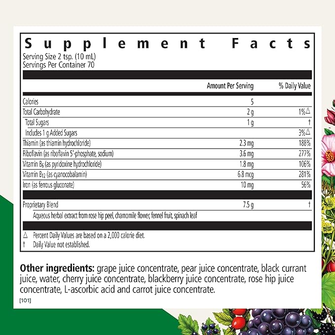 Floradix Floravital Liquid Iron & Vitamins Formula - Liquid Iron Supplement with B Complex Vitamins, Vitamin C & Herbs for Energy Support* - Vegan, Gluten-Free, Yeast- Free, Non-GMO - 23.7 Fl Oz